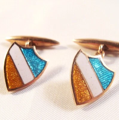 Manschettenknöpfe 333 Gold Emaille Rotgold old Cufflinks Studentika  / UU 801 - Bild 1 von 4