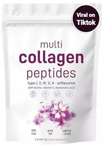 Multi Collagen Protein Powder, 2 Pounds – Type I,II,III,V,X with Biotin 10000... - Picture 1 of 10
