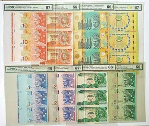 MALAYSIA RM1,2,5,10,50 & 60 UNCUT SET SHEET OF 3 UNC PMG 66/67 EPQ - Picture 1 of 1