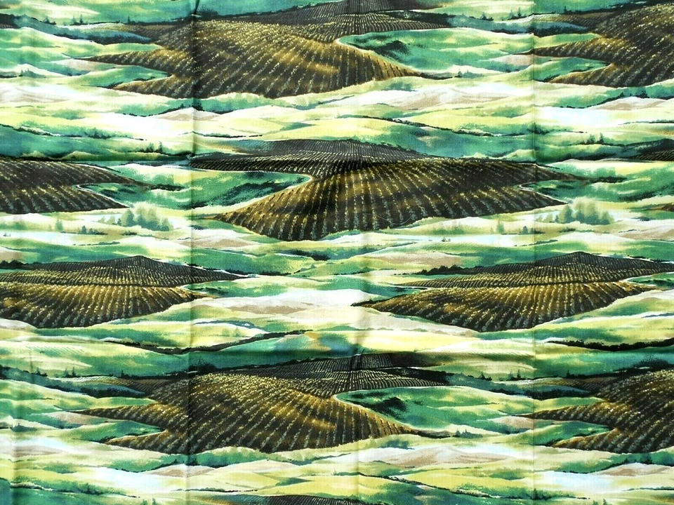 VINEYARD Fabric Cotton RJR Fabrics Greens Rolling Hills Landscape Farmland  - Image 1 of 1