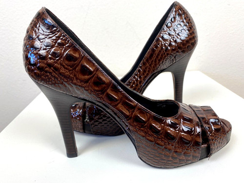 VETEMENTS Scarpe J. Vincent stiletto platform pompa 7M mogano punta aperta Biltmore finto serpente