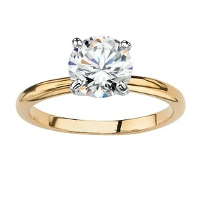 Palm Beach Jewelry Yellow Gold-Plated Round 2.00 Carat Cubic Zirconia Solitai... - Picture 1 of 5