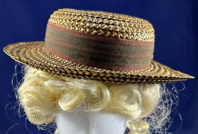 Edwardian Women's Two Tone Sennit Straw Boater Skimmer Sportswear Summer Hat VTG - Image 1 of 4