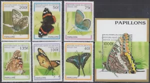 Benin Sc # 801-7 CPL POSTFRISCH SET 6 VERSCHIEDENE SCHMETTERLINGE und EIN SOUVENIRBLATT - Bild 1 von 1