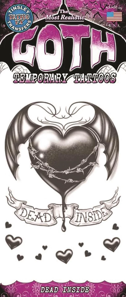 Tatuaje Temporal Tinsley Transfers Dead Inside Goth FX, Negro Blanco Foto 1 de 1