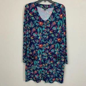 Ulla Popken Long Sleeve Print Tunic Knit Cardigan Tropical Print Sz 12 - Picture 1 of 5