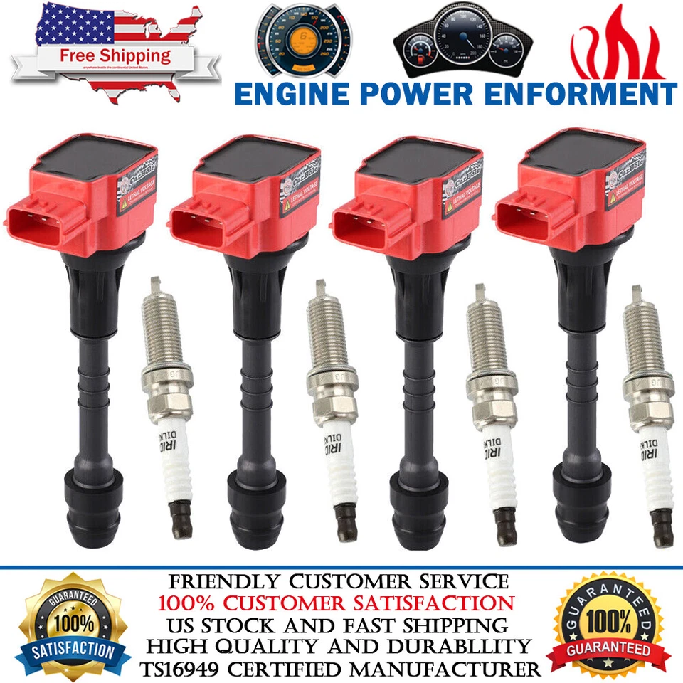 Bobina de encendido y bujía de iridio 4 piezas para Nissan Sentra Almera UF351 2001-2006 Foto 1 de 4