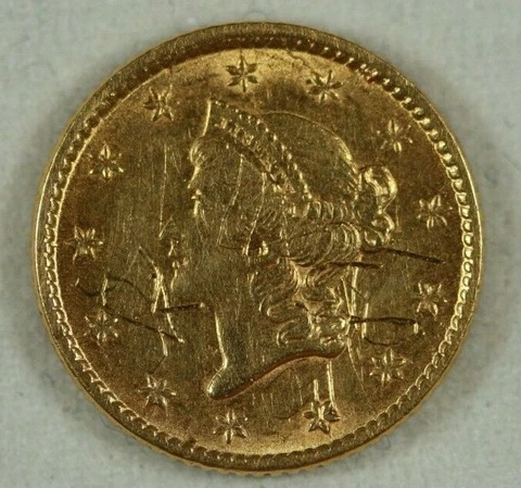 1853 Type 1 One Dollar Gold.(14) Almost Uncirculated Details, Scratched Cover