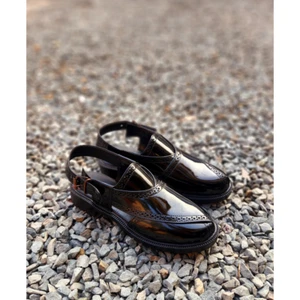100% Faux Leather Modern Peshawari Sandals for Men Adjustable Buckle Black/Brown - Picture 1 of 12
