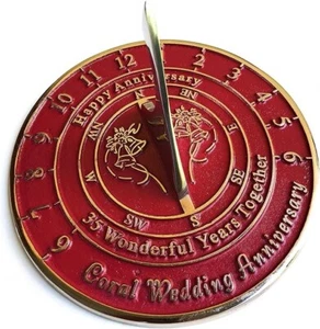 35th Coral Wedding Anniversary Sundial Gift for Him or Her, Husband or Wife, - Picture 1 of 3