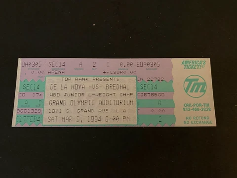 1994 OSCAR DE LA HOYA  VS BREDHAL FULL BOXING TICKET  NM-MT Cover