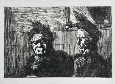 Zwei ältere elegante Damen mit Hut, impressionistische Radierung, um 1870/80 - Bild 1 von 4