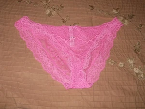 Vintage VICTORIA’S SECRET Sheer Pink Lace Tanga Panties L - Picture 1 of 9