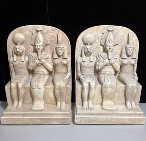 The Sacred Triad Set Isis, Osiris & Horus Egyptian Sculptures Statues Bookends - Picture 1 of 14