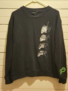 Xbox 20 Sweatshirt Mens L Black Graphic 4 Controllers Sleeve Logo Pullover - Picture 1 of 4