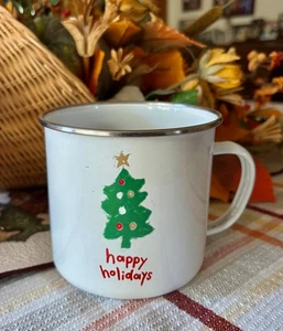 Vintage SELTENE Old Navy Happy Holidays - Emaillegeschirr Metall Tasse Becher - WEIHNACHTSDESIGN - Bild 1 von 4