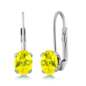 1.90 Ct Oval Canary Mystic Topaz Silver Plated 4-prong Leverback Earrings 7x5mm - Picture 1 of 1