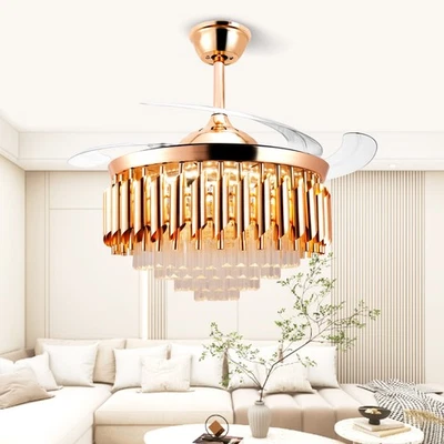 47" Luxury Crystal Ceiling Fan with Lights, Chandelier Fan Lighting Fixtures - Image 1 of 4