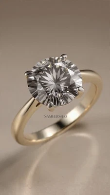 Anillo de diamantes grises de corte redondo de 3 quilates | Cultivado en laboratorio | Oro amarillo de 14 quilates | por SameerSh53 Foto 1 de 4