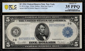 1914 $5 Federal Reserve Note New York FR-851a - Graded PCGS 35 PPQ - Picture 1 of 2