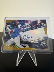 2025 Topps Pro Debut Christian Moore Gold Future Cornerstones Auto /50! Engel - Bild 1 von 3