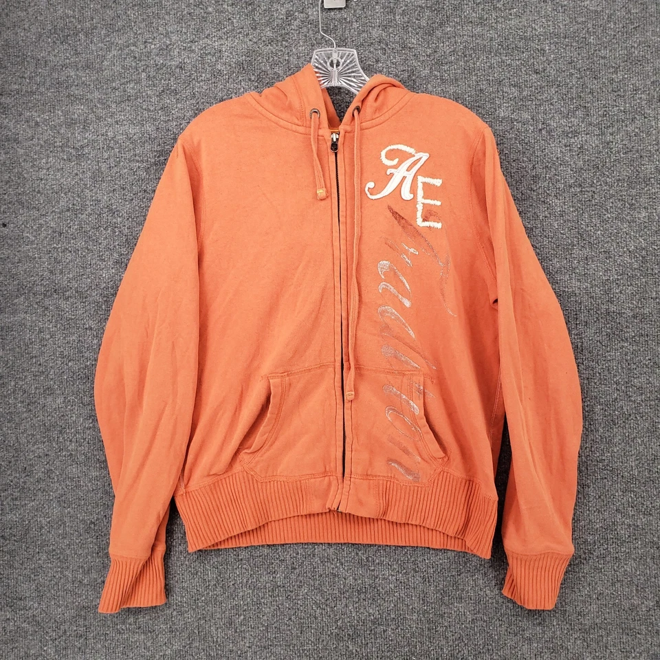 Sudadera con capucha vintage American Eagle para mujer grande naranja polar cremallera completa Y2K Foto 1 de 4