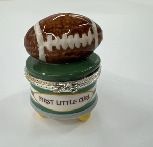 Mud Pie Baby’s First Hair Curl Ceramic Tiny Trinket Box Football Sports Scissor - Picture 1 of 8