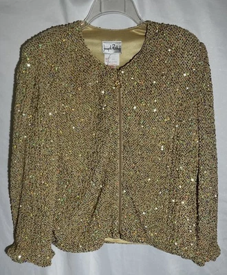 JOSEPH RIBKOFF Women’s (12) Gold Sequin Zip Up Long Sleeve Sequin Evening Jacket - Image 1 of 4