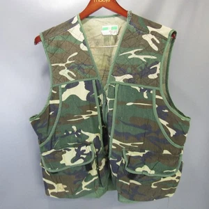 Vintage Game Winner Camo Hunting Vest Quilted Padded Zip Front Pockets Large - Picture 1 of 7