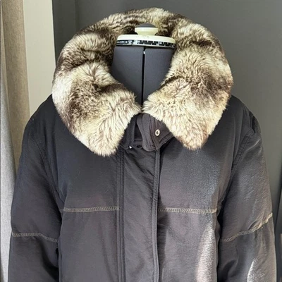 Hilary Radley 巧克力棕色羽绒长裙人造毛皮领 L 码 — 第 1/4 张图片