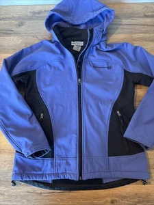 Free Country Soft Shell  Purple Black Jacket M Full Zip Hooded Adj Wrist Women - Picture 1 of 17