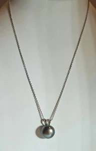 HONORA Single GENUINE GRAY PEARL 925 Sterling SilverPendant & Chain 18" ELEGANT  - Picture 1 of 15