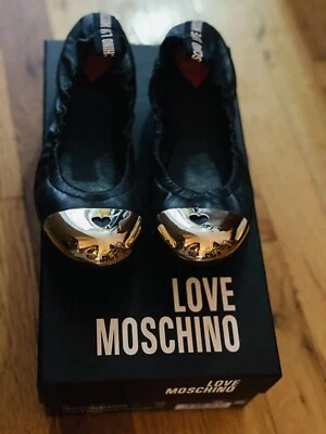 Lovely Authentic Moschino ❤️ Black Real Leather Ballet Flat Shoes Size US 6 - Image 1 of 4