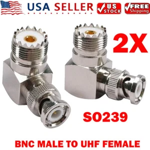 2x BNC Male to UHF Female SO239 Right Angle 90 Degree RF Connectors Adapters - Picture 1 of 11