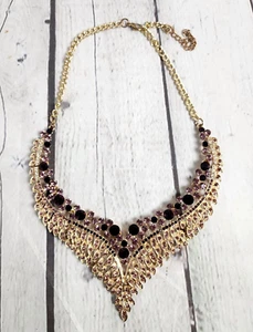 Womens Vtg Pink Iridescent Rhinestone Bib Style Choker Necklace Costume Jewelry - Picture 1 of 4