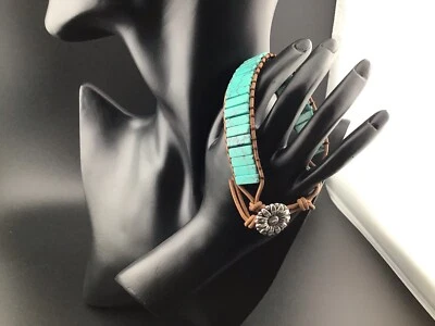 Vtg Bracelet Dyed Howlite Faux Leather Toggle Western Chic Ethnic Look 7” - Image 1 of 4