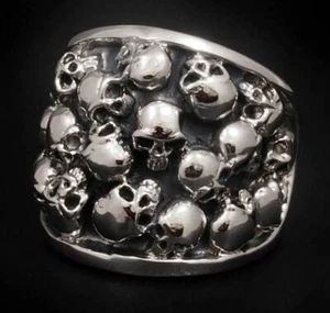 ENORME ANILLO PARA HOMBRE 26g ENORME PESADO GÓTICO MOTOCICLISTA MULTI CALAVERA 925 PLATA MACIZA - Imagen 1 de 12