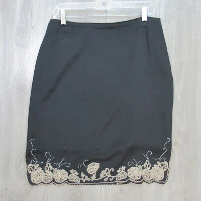 New York Co Silk Skirt Women Medium Black Pencil Straight Beaded Lace Scalloped - Image 1 of 4