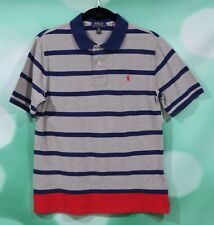 Polo Ralph Lauren Boys Size 14-16 Blue Gray Striped Embroidered Logo Polo Shirt