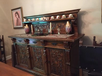 antiguo juego de comedor roble tallado Foto 1 de 4