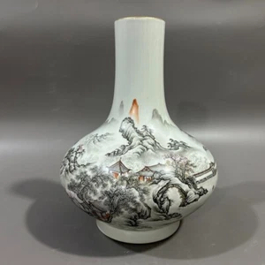 Estate Collectable Art Hand Painting Famille Rose Porcelain scenery Vase - Picture 1 of 9
