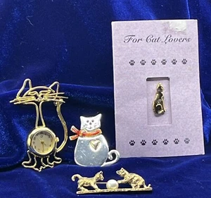 4 CAT Pins-1 is Non WorkingWatch-1 Lapel Pin-2 Cats w/Pearl Ball-TC Cat w/Scarf - Picture 1 of 14