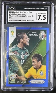 2014 Panini World Cup Javier Hernandez / Neymar Jr. Blue Refractors CGC 7.5 - Picture 1 of 3