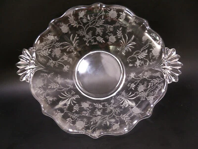 Fostoria Baroque Etched Rose Handled Crystal Glass Bowl - Image 1 of 4