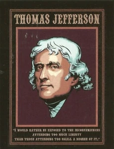 Postcard Thomas Jefferson Portrait & Liberty Quote Unused Near Mint - Picture 1 of 1