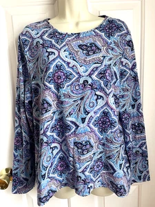 Talbots Top Shirt size XL P Cotton Spandex Long Sleeves Paisley Print Scoop Neck - Picture 1 of 6