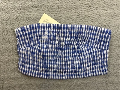 Universal Thread Tube Top Womens Large Blue White Gingham Smocked Bandeau Crop - Image 1 of 4