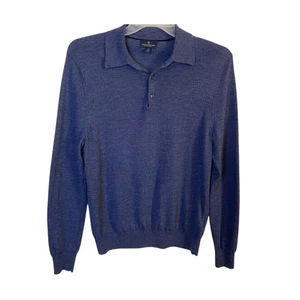 Suéter Polo Brooks Brothers Extra Fino Lana Merino Hombres Medio Azul Botón - Imagen 1 de 5