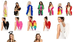 Angel Fairy Wings Costume Fancy Dress Real Feathers WINGS/ feather BOAS/ HALO - Picture 1 of 23