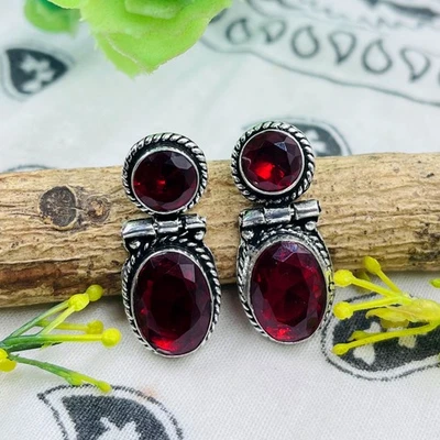 Pendientes colgantes de plata de ley 925 de Mozambique granate piedras preciosas joyería Foto 1 de 4